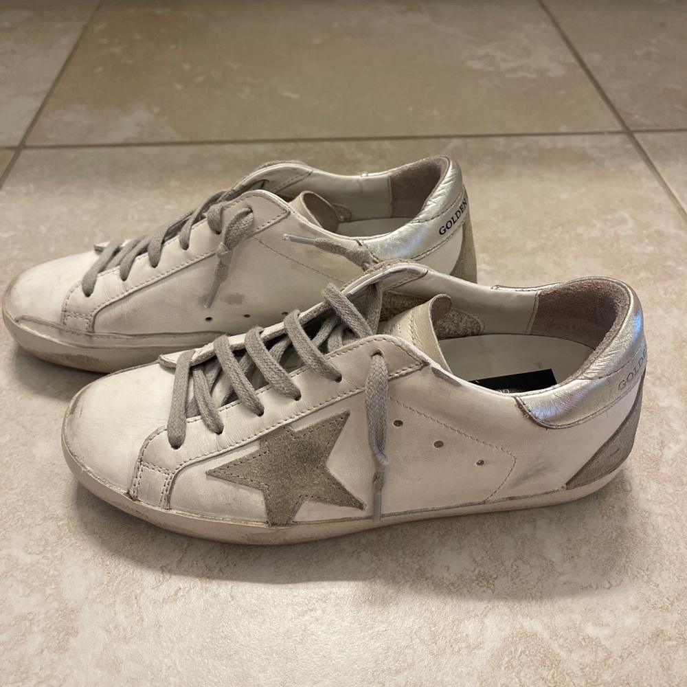 Golden Goose Super-Star Classic White and Silver Sneakers